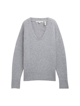 TOM TAILOR DENIM Damen Relaxed Strickpullover mit V-Ausschnitt, grau, Uni, Gr. M