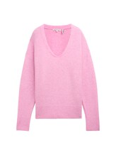 TOM TAILOR DENIM Damen Relaxed Strickpullover mit V-Ausschnitt, rosa, Uni, Gr. L