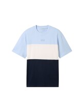 TOM TAILOR DENIM Herren Relaxed T-Shirt mit Colour Blocking, blau, Colour Blocking, Gr. L