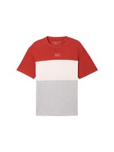 TOM TAILOR DENIM Herren Relaxed T-Shirt mit Colour Blocking, rot, Colour Blocking, Gr. XXL