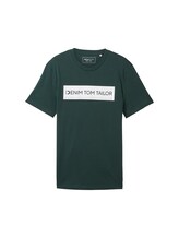 TOM TAILOR DENIM Herren Basic T-Shirt mit Logo Print, grün, Logo Print, Gr. XL