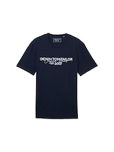 TOM TAILOR DENIM Herren Basic T-Shirt mit Logo Print, blau, Logo Print, Gr. L