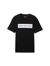 TOM TAILOR DENIM Herren Basic T-Shirt mit Logo Print, schwarz, Logo Print, Gr. S