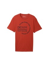 TOM TAILOR DENIM Herren Basic T-Shirt mit Logo Print, rot, Logo Print, Gr. S