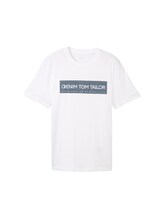 TOM TAILOR DENIM Herren Basic T-Shirt mit Logo Print, weiß, Logo Print, Gr. L