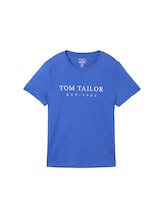 TOM TAILOR Damen T-Shirt mit Logo Stickerei, blau, Uni, Gr. S