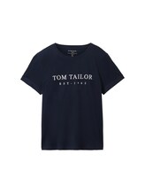 TOM TAILOR Damen T-Shirt mit Logo Stickerei, blau, Uni, Gr. M