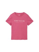 TOM TAILOR Damen T-Shirt mit Logo Stickerei, rosa, Uni, Gr. L