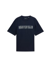 TOM TAILOR DENIM Herren Relaxed T-Shirt mit Logo Print, blau, Uni, Gr. M