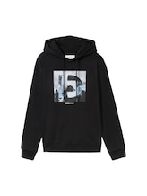 TOM TAILOR DENIM Herren Hoodie mit Print, schwarz, Print, Gr. L