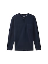 TOM TAILOR Herren Henley Langarmshirt mit Brusttasche, blau, Uni, Gr. S