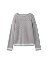 TOM TAILOR Damen Fischgrät Pullover mit LENZING™ EcoVero™, grau, Fischgrät, Gr. S