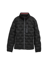 TOM TAILOR Herren Hybrid Lightweight Steppjacke mit Kapuze im Stehkragen, schwarz, Uni, Gr. S