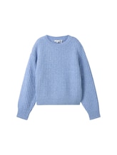 TOM TAILOR Damen Strickpullover mit Pailletten, blau, Uni, Gr. XS