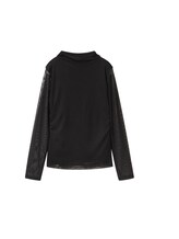 TOM TAILOR Damen Mesh Langarmshirt, schwarz, Uni, Gr. XS