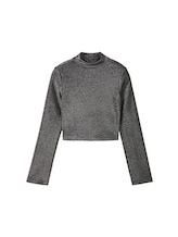 TOM TAILOR Mädchen Cropped Langarmshirt mit Glitzer, schwarz, Uni, Gr. 128