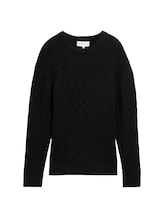 TOM TAILOR DENIM Herren Relaxed Pullover mit Zopfmuster, schwarz, Uni, Gr. M