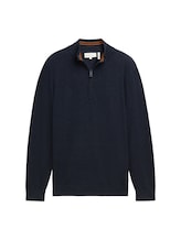 TOM TAILOR Herren Troyer Strickpullover, blau, Meliert, Gr. S