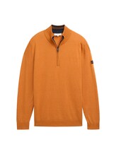 TOM TAILOR Herren Troyer Strickpullover, orange, Meliert, Gr. L