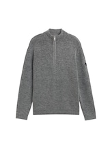 TOM TAILOR Herren Troyer Strickpullover, grau, Meliert, Gr. M