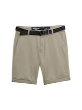 TOM TAILOR DENIM Herren Regular Fit Chino Shorts mit Gürtel, grün, Uni, Gr. L