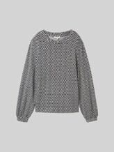 TOM TAILOR Damen Langarmshirt mit Muster, grau, Fischgrät, Gr. XL