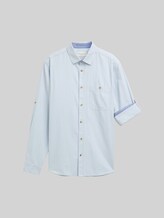 TOM TAILOR Herren Regular Fit Hemd mit verstellbarer Ärmellänge, blau, Uni, Gr. M