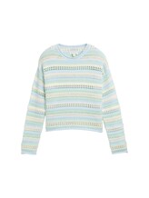 TOM TAILOR Mädchen Cropped Strickpullover mit Lochmuster, blau, Gestreift, Gr. 152