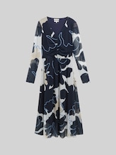 TOM TAILOR Damen Midi-Meshkleid mit Raffungen, blau, Geblümt, Gr. 36
