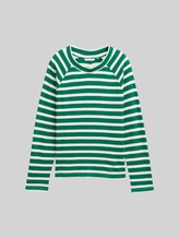 TOM TAILOR DENIM Damen Boxy Fit Langarmshirt mit Knopf-Details, grün, Gestreift, Gr. XS