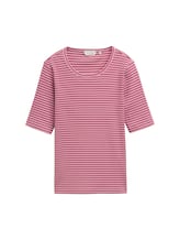 TOM TAILOR Damen Ripp T-Shirt mit Streifenmuster, rot, Gestreift, Gr. L