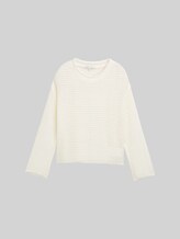 TOM TAILOR DENIM Damen Pullover mit Lochmuster, weiß, Uni, Gr. XL