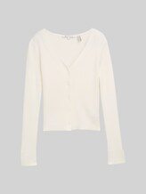 TOM TAILOR DENIM Damen Ripp Cardigan mit Ärmelschlitzen, weiß, Uni, Gr. XL