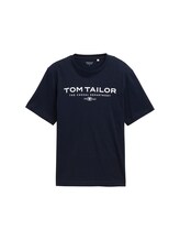 TOM TAILOR Herren T-Shirt aus Baumwolle mit Logo-Print, blau, Uni, Gr. S