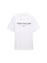 TOM TAILOR Herren T-Shirt aus Baumwolle mit Logo-Print, weiß, Uni, Gr. L