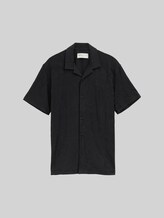 TOM TAILOR DENIM Herren Relaxed Fit Resort Kurzarmhemd, schwarz, Gemustert, Gr. S