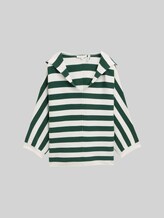 TOM TAILOR Damen Loose Fit Strickpullover mit Kapuze, grün, Gestreift, Gr. M