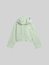 TOM TAILOR DENIM Damen Oversize Hoodie Sweatjacke mit Print, grün, Uni, Gr. XL