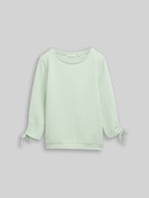 TOM TAILOR DENIM Damen Slim Fit Sweatshirt mit Raffärmeln, grün, Uni, Gr. L