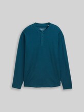 TOM TAILOR DENIM Herren Henley Langarmshirt, grün, Uni, Gr. XS