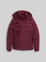 TOM TAILOR Damen Puffer-Jacke mit abnehmbarer Kapuze, rot, Uni, Gr. XS