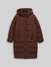 TOM TAILOR Damen Puffer-Mantel mit abnehmbarer Kapuze, braun, Uni, Gr. L