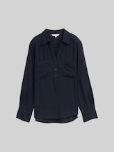TOM TAILOR Damen Crinkle Bluse mit Brusttaschen, blau, Uni, Gr. 36