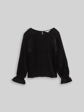 TOM TAILOR DENIM Damen Loose Fit Bluse in Satin-Optik, schwarz, Uni, Gr. XL