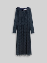 TOM TAILOR Damen Midi-Meshkleid mit Muster, blau, Gemustert, Gr. 34