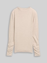 TOM TAILOR DENIM Damen Langarmshirt mit Raffärmeln, beige, Meliert, Gr. XXL