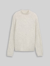 TOM TAILOR DENIM Damen Relaxed Fit Strickpullover mit Stehkragen, beige, Meliert, Gr. XL