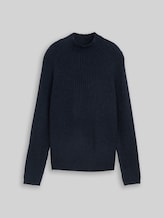 TOM TAILOR DENIM Damen Relaxed Fit Strickpullover mit Stehkragen, blau, Meliert, Gr. XL