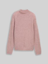 TOM TAILOR DENIM Damen Relaxed Fit Strickpullover mit Stehkragen, rosa, Meliert, Gr. S