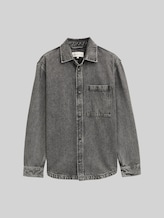 TOM TAILOR DENIM Herren Overshirt Jeanshemd mit Brusttasche, grau, Uni, Gr. XXL